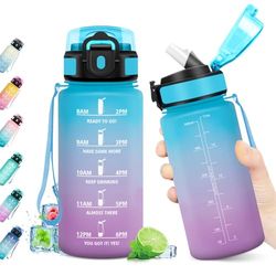 Drinkfles, 500 ml, drinkfles met rietje en tijdmarkeringen, herbruikbare fles, BPA-vrij, lekvrije waterfles, motiverende waterfles voor kinderen, school, kantoor, yoga