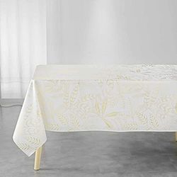 Douceur d'Intérieur, Nappe Rectangle (150 x 300 cm) Belflor Blanc/Or, Polyester Imprimé Métallisé