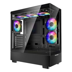 VEVOR Case per PC Compatto, 6 Ventole PWM ARGB da 120 mm Case per Computer da Gioco con Pannello in Vetro Temperato ad Alto Flusso d'Aria, per GPU Fino a 410 mm di Lunghezza, per ATX/M-ATX/ITX