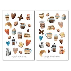 Set di adesivi sul caffè - cibo e bevande, adesivi, adesivi per diario, adesivi per planner, caffè, bevande, autunno, procione, cucina