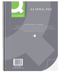 Q-Connect Cuaderno espiral A4, cuadriculado, 80 hojas, 160 páginas, cuaderno en espiral, bloc de notas con espiral, bloc de notas escolares, bloc de notas