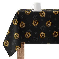 Bell Tafelkleed, 140 x 140 cm, Harry Potter, harsgecoat, vuilafstotend, model Hufflepuff Shield Black