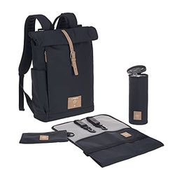 LÄSSIG Baby skötryggsäck med skötunderlägg, barnvagnsfäste, flaskvärmare vattenavvisande hållbart producerad/rolltop ryggsäck, Nattblått, Large