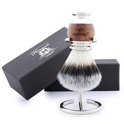 Haryali London Set di pennelli da barba sostenibili, pennelli da barba in legno e acciaio inox, pennello da barba sintetico, supporto per rasoio in acciaio inox, supporto per pennello da barba