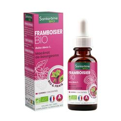 Santarome Bio - Framboisier Bio - Macérât de bourgeons - Bourgeon de Framboisier Bio - Bourgeon Frais - Gémmothérapie - Complément alimentaire cycle menstruel - Flacon de 30 ml - France