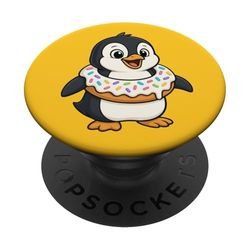 Lindo pingüino de dibujos animados con flotador de donas PopSockets PopGrip Adhesivo