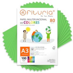 Feuilles de couleur, Pack 100 Feuilles A3 80gr – Papier couleur pour loisirs créatifs, imprimante, scrapbooking – Feuilles colorées – Idéal pour origami, pliage, bureau et école (Vert, 100h)