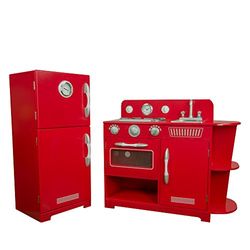 Cucina fornelli gioco legno grande rosso 2 pezzi bambini Teamson Kids TD11779C