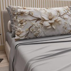 PETTI ARTIGIANI ITALIANI - Juego de Sabanas de Algodon para Cama de Una Plaza y Media con Fundas de Almohada y Sábana Bajera 120x200, Diseño Floral 34 Gris Claro, 100% Fabricado en Italia