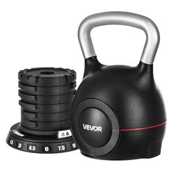 VEVOR Kettlebell, verstelbare kettlebell met 7 gewichtsniveaus (3,5, 7, 10, 13, 16, 19,5, 23 lbs), gegoten aluminium en ABS-materiaal, voor grip-krachttraining, full-body workout en cross-training