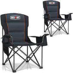 Overmont Set di 2 Sedia da Campeggio Pieghevole - Oversized Portatile di Schienale Completo Sedie da Pesca con Borsa Termica Portabicchieri - per Giardino Spiaggia Picnic - Caricabile Fino a 204kg