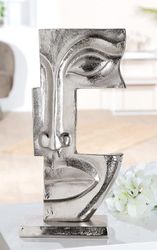 Sculpture, Face, Face motif, Aluminum, silver colored, PU 1, L. 9 cm, W. 21 cm, H. 40 cm