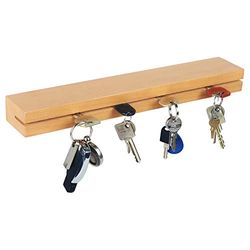 RICOO Plaque à clés en bois massif 35 x 6 x 3,5 cm - Support mural moderne SH440 - Porte-clés mural en chêne avec étagère avec rainure