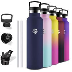 Grsta Botella Agua Acero Inoxidable, Termo 1 litro, A Prueba de Fugas, Botella agua Gimnasio con Pajita, sin BPA, Termo Acero Inoxidable, Aislamiento al Vacío, para la Yoga, Cámping, Senderismo