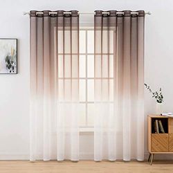 MIULEE Gordijnen transparante gordijnen kleurverloop voile vitrage set van 2 gordijnen met ogen decoratieve vitrage voor slaap- en woonkamer 245 x 140 cm (h x b) koffiekleur wit