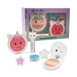 verybella - Set Make Up Tema Unicorno - 1 Blush - 1 Ombretto Toni Caldi - 1 Lip Balm Gusto Fragola - 2 Burrocacao Glitterati - Balsamo Labbra Nutre E Protegge