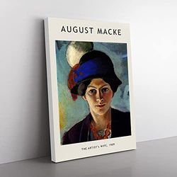 Portrait Of A Woman By August Macke Exhibition Museum Painting Canvas Wall Art Print Ready to Hang, Framed Picture for Living Room Bedroom Home Office Décor, 60x40 cm (24x16 Inch)