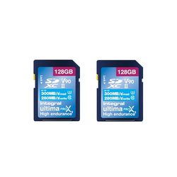 Integrerad 128 GB 2-pack UHS-II SD-kort V90 upp till 300 MB läsning och 280 MB skrivhastighet 1866X SDHC professionellt höghastighetsminneskort