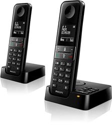 Philips Téléphone D4752B - Téléphone DECT - Téléphone résidentiel 2 combinés - Téléphone résidentiel avec répondeur - Téléphone résidentiel Plug-and-Play - Noir