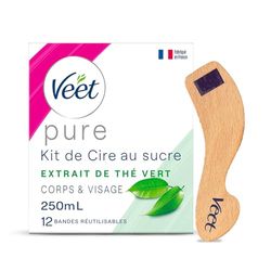 Veet PURE - Cire Chaude au Sucre et Thé Vert - Epilation Sans Bande - Ingrédients 100% Naturels - 250ml (250ml, 250)