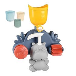 Smoby 7600140405 Juguete de Baño Hipopótamo, Con Cubeta y Parte Giratorias, Expulsa Agua, Juguete Bañera Niños Niñas A Partir de 1 Año