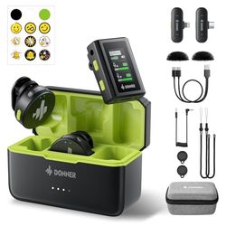 Donner Micrófono Lavalier inalámbrico con Conector Lightning Tipo C de 3,5 mm para cámara iPhone 15 Android, micrófono de Solapa Profesional Plug-Play de Doble Canal con cancelación de Ruido, 305 m,