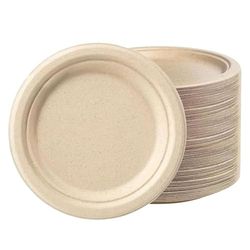G4GADGET 9 Inch Heavy Duty Bagasse Paper Plates – Pack of 50 | Eco-Friendly Disposable Plates | Compostable Sugarcane Plates for Party, BBQ, Picnic & Events