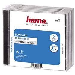 Hama Boîtier Standard Double (pour CD et disques Blu-Ray, Étui Protecteur pour CD, Paquet de 5) Noir/Transparent