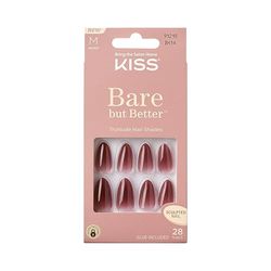 KISS Bare but Better Press On unghie a mandorla media lunghezza 'Chemistry', rosso, set contiene 28 unghie artificiali, colla rosa per unghie 2 g (0,07 oz), bastoncini per manicure, mini lima