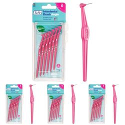 TePe Brossettes interdentaires Angle - Idéal pour le nettoyage des espaces interdentaires des molaires - 1 x 6 brossettes - Diamètre 0,4mm - Rose (Lot de 4)