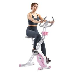 Sunny Health & Fitness X-Bike Pro per esercizi magnetici pieghevoli, monitor digitale, sensore di pulsazioni, basso impatto, resistenza magnetica, rosa - P2320