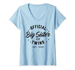 Womens Official Big Sister of Twins 2026 Twins Baby Announcement V-Neck T-Shirt