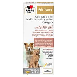 Doppelherz Aceite para Piel Y Pelaje para Perros Y Gatos, Mantenimiento De La Función Dérmica En Caso De Dermatosis Y Pérdida Excesiva De Pelo, Omega-3, Omega-6, biotina, Zinc, vitaminas E+A, 250 Ml