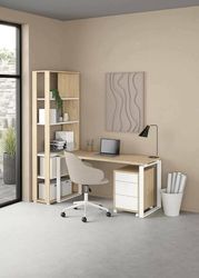 Dmora Severine Desk, Multipurpose Writing Desk, Office Table for PC Holder, Worktop, 184 x 80 x H 205 cm, Oak and White