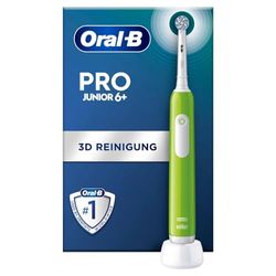 Oral-B Pro Junior Elektrische tandenborstel voor kinderen, groen, 1 zachte borstel, timer en trillingen, oplaadbare batterij, 6 jaar en ouder