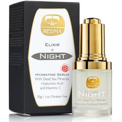 Kedma - Siero Notte Elixir Arricchito con Acido Ialuronico e Vitamina C - Idratante e Rigenerante - 30g
