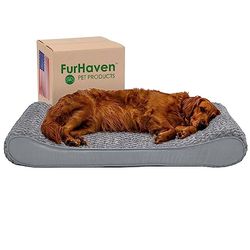 Furhaven Orthopedisch hondenbed voor grote honden met afneembare wasbare hoes, voor honden tot 75 lbs - Ultra pluche imitatiebont en suède luxe ligstoel contourmatras - grijs, jumbo/XL