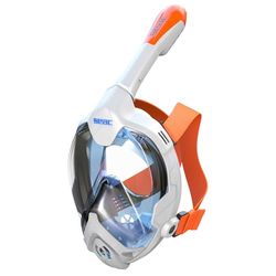Seac Magica, Masque Snorkeling Plein Visage Intégral 180°, Purge de Vidage et Tuba avec Sistème Étanche au Top, Blanc/Orange, XS/S