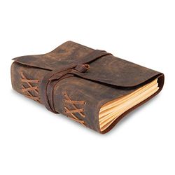 Leather Journal Lined Notebook Paper - MOONSTER® Leather Bound Journals for Writing for Women & Men, 18x13cm Ruled Small Notebooks, Kraft Paper with 400 pages, Lined Paper College Ruled & Travel Size