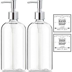 Dispensador de jabón Transparente con Bomba a Prueba de óxido, Etiquetas Impermeables (Paquete de 2, 16.5 onzas), dispensadores de jabón para baño, dispensador de jabón de Manos de plástico