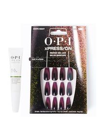 OPI xPRESS/ON Press On Nails & Cuticle Oil, 30 Pcs Reusable False Nails with up to 14 Days of Wear, Deeply Nourishing Cuticle Oil, Gel-Like Salon Manicure, Vegan, Swipe Night Black Nail Polish