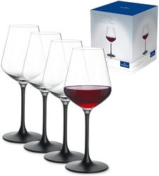 Villeroy & Boch – Manufacture Rock Ensemble De Verres À Vin Rouge 4 Pièces 380 Ml, Service À Vin, Cristallin, Transparent/Noir