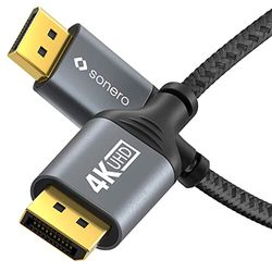 Sonero Cable 4K DisplayPort 1.2, DisplayPort macho a DisplayPort macho, 4K 60 Hz, 2K 144 Hz, cubierta de algodón, gris/negro, 1,00 metro