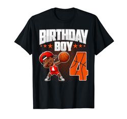 4º Cumpleaños Niño Baloncesto Dabbing 4 Años Niño Afro Camiseta