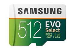 Samsung EVO Select 512 GB microSD 100 MB/s, velocidad Full HD & 4K UHD tarjeta de memoria incluye adaptador SD para smartphone, tableta, cámara de acción, dron y portátil