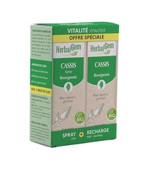 HERBALGEM - DUO VITALITE - Macérât-Mère - Cassis Bio - Complément Alimentaire Gemmothérapie Concentrée - Extrait De Bourgeon Frais - Pour Articulations, Muscles - Vegan - 30 ml + Spray 15 ml