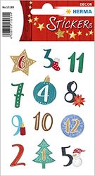 HERMA 15189 - Adesivi natalizi con numeri da 1 a 24 (24 adesivi, carta, glitter), etichette adesive permanenti per Natale, artigianato, calendario dell'Avvento