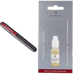 Victorinox Dual One Size Afilador de cuchillos fabricado en madera y color negro/rojo + Aceite de protección contra la corrosión, para navajas, aceite de cuidado, cumple con la normativa NSF-H1