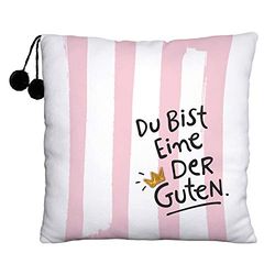 Die Geschenkewelt 45981 Happy Life - almofada (25 x 25 cm), design de riscas com pompons