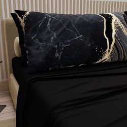 PETTI Artigiani Italiani - Sábanas de algodón con Fundas de Almohada de impresión Digital, sábanas matrimoniales, Juego de Cama matrimonial, Negro, 100% Made in Italy